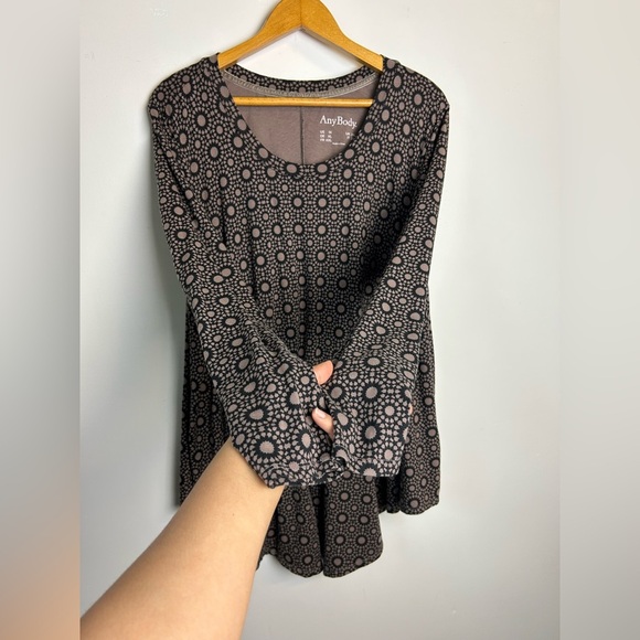AnyBody Blouse Plus Size 1X Long Sleeve Printed Soft Stretch Modal Cotton Boho - Picture 3 of 11